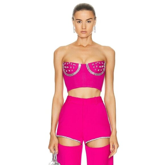 AREA Crystal Watermelon Cup Bustier Top in Fuchsia XSmall Womens Corset - Picture 1 of 16